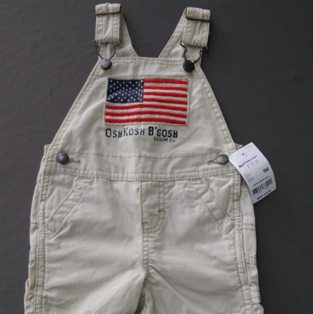OshKosh Size 9M Boys' Khaki Bib Overall Shorts